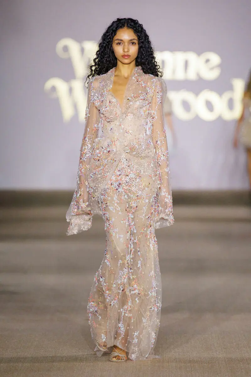 Vivienne Westwood presented on the first day of Fashion Week, showcasing a collaboration with local artisans