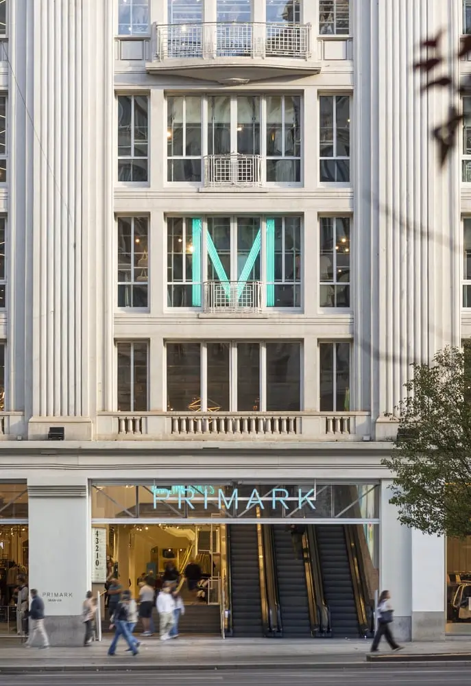 Façade of the Primark store on Gran Vía in Madrid