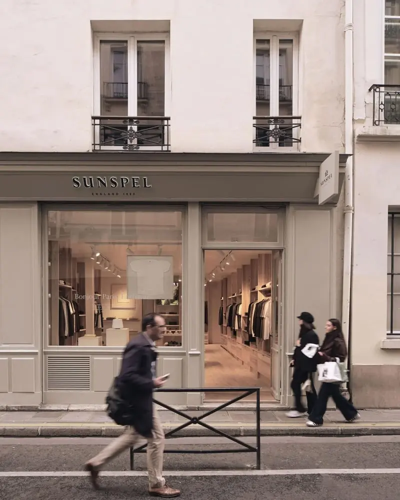 Shopfront of Sunspel's Paris boutique
