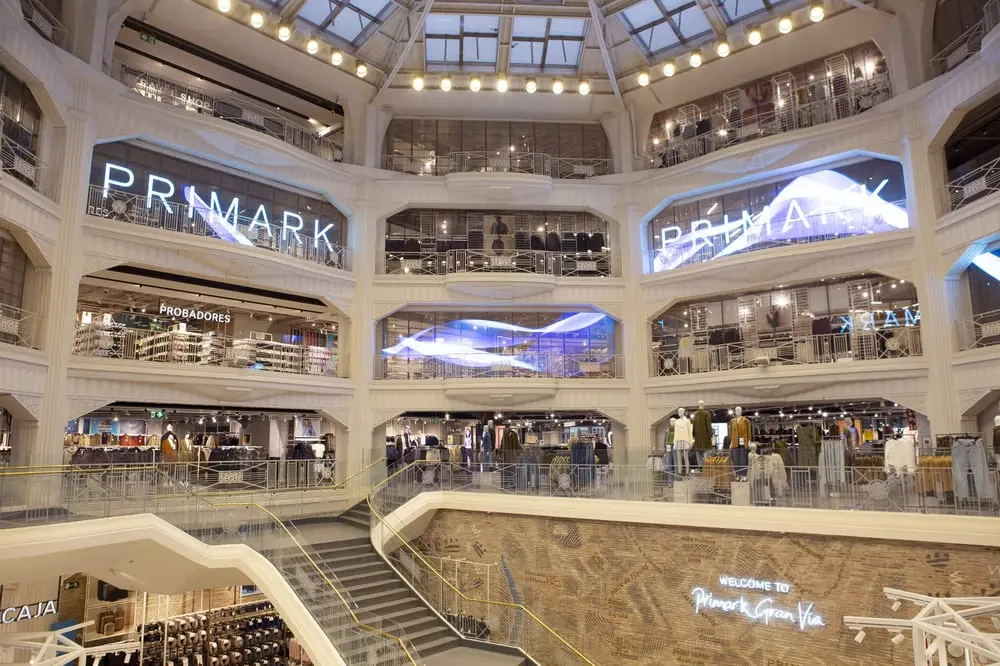 Interior of the Primark store on Gran Vía in Madrid