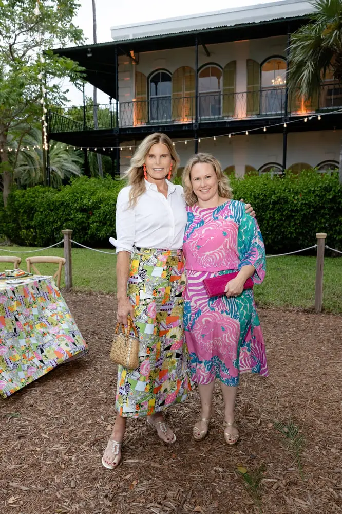 Actress and author Mariel Hemingway with Michelle Kelly, CEO of Lilly Pulitzer at the Ernest Hemingway house, Key West